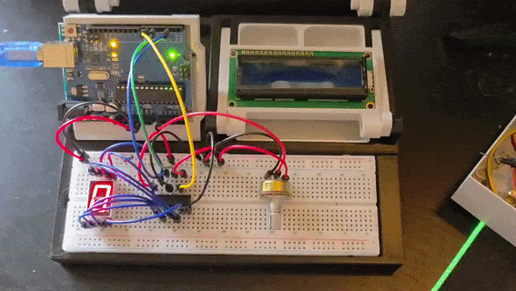 A dial turning the digit on a seven-segment display.