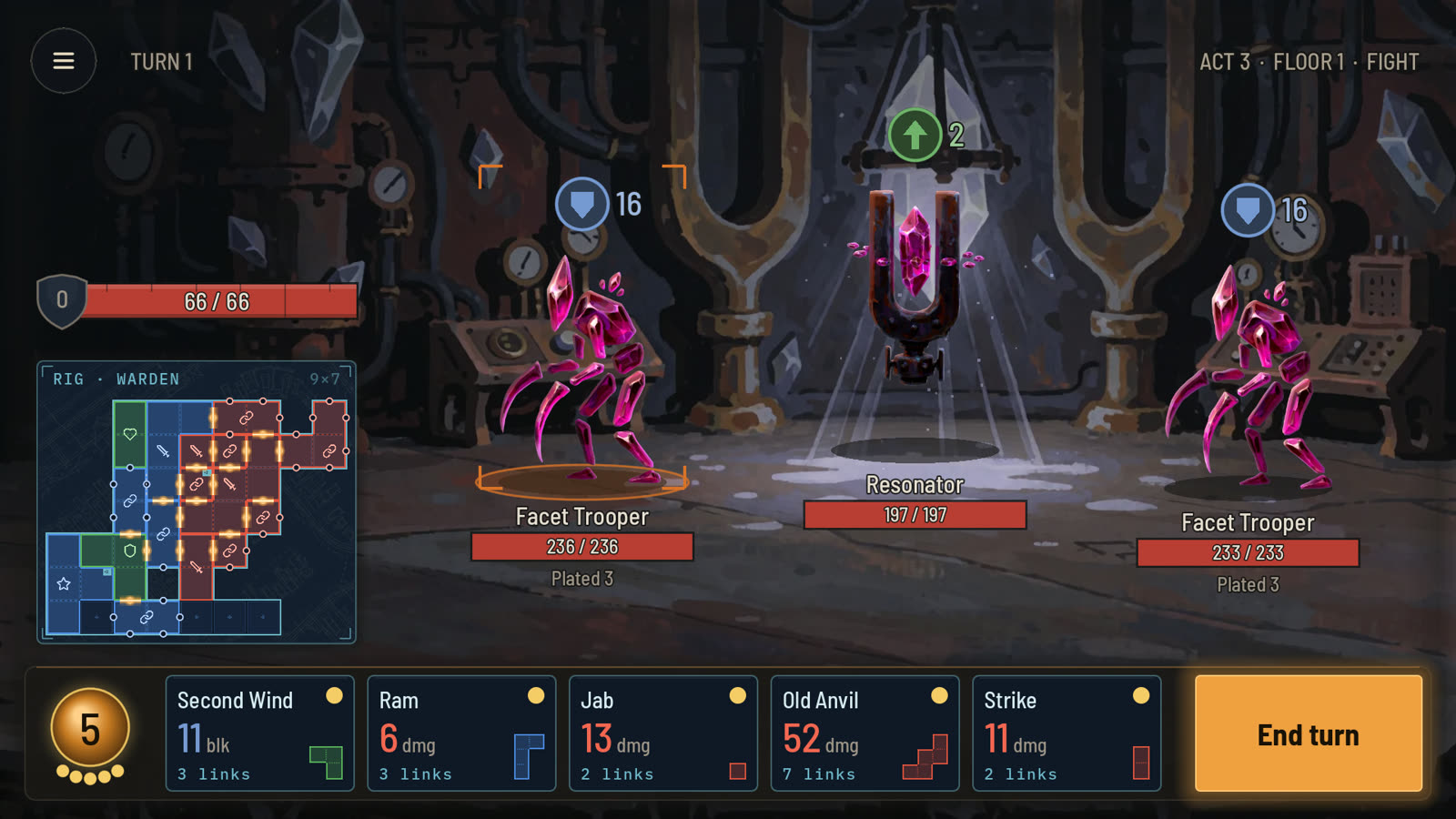 A fight in act 3 against two crystal Facet Troopers and a Resonator.